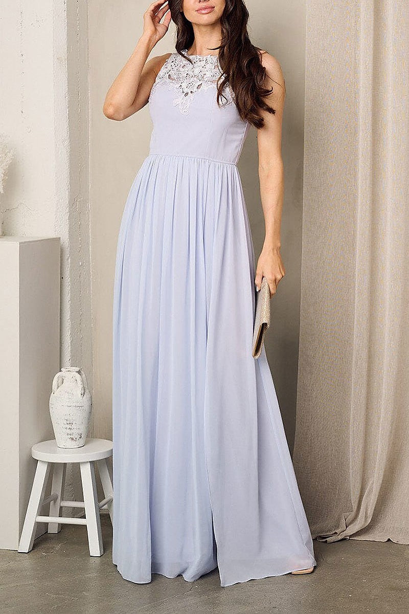 Sleeveless front slit detailed maxi gown dress (EFWT2437)