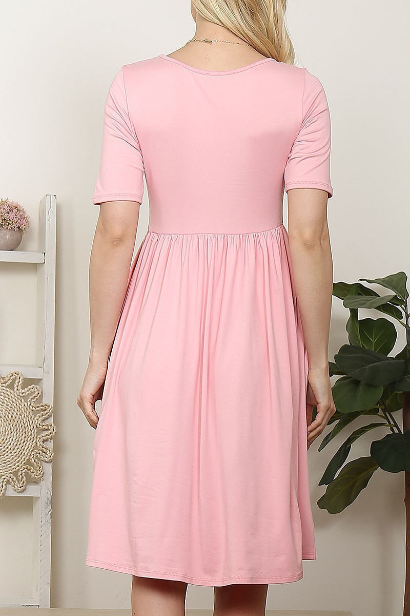 Short sleeve solid a line dress (DED8316-1)