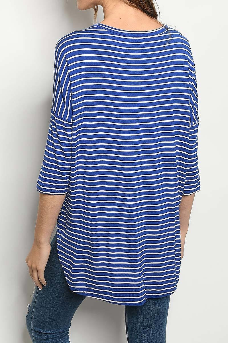 V neck loose fit stripe top (ED6379-LAST)