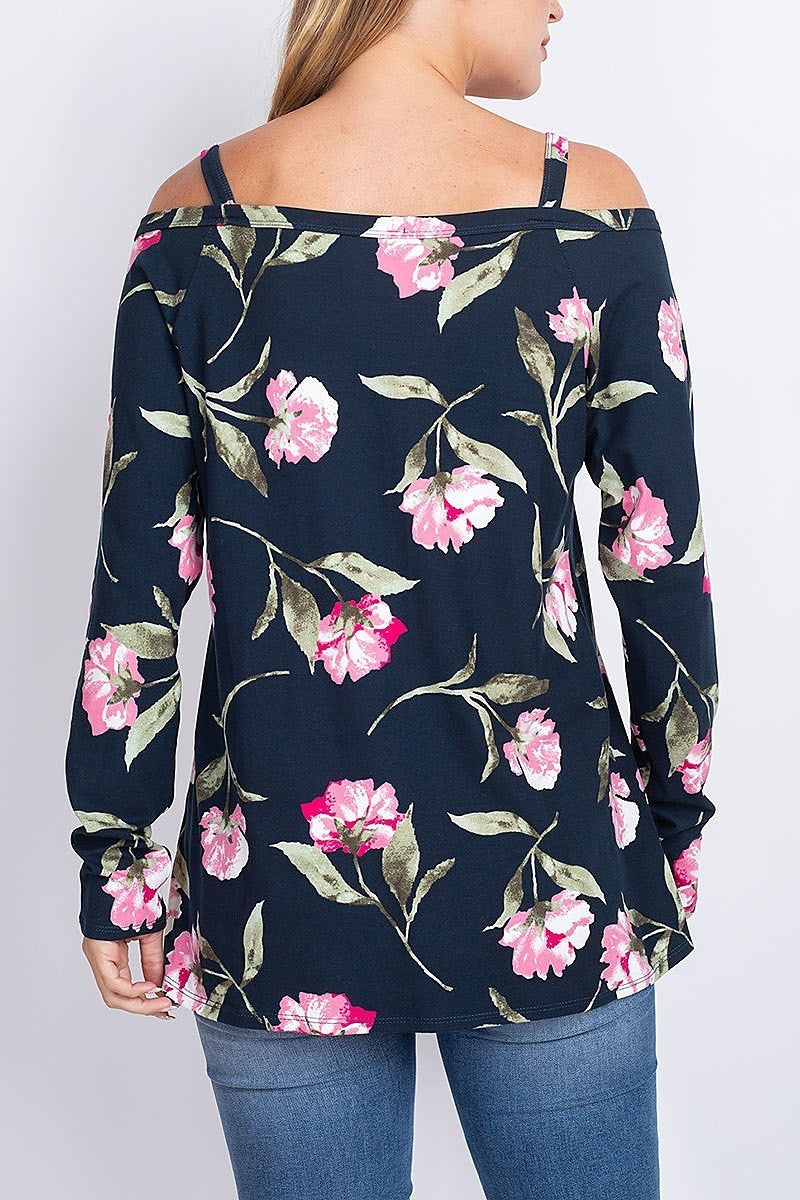 Off shoulder floral print button front top (EF1911)