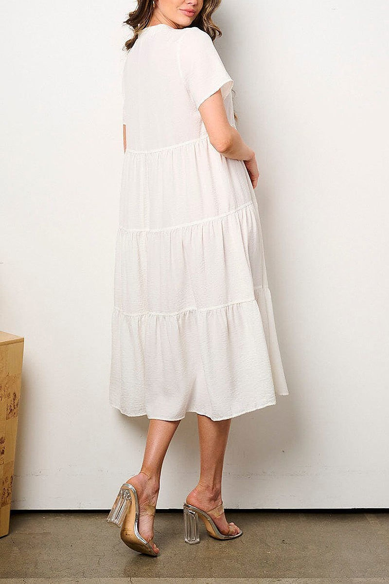 Short sleeve v-neck tiered midi dress (EFWT8857)