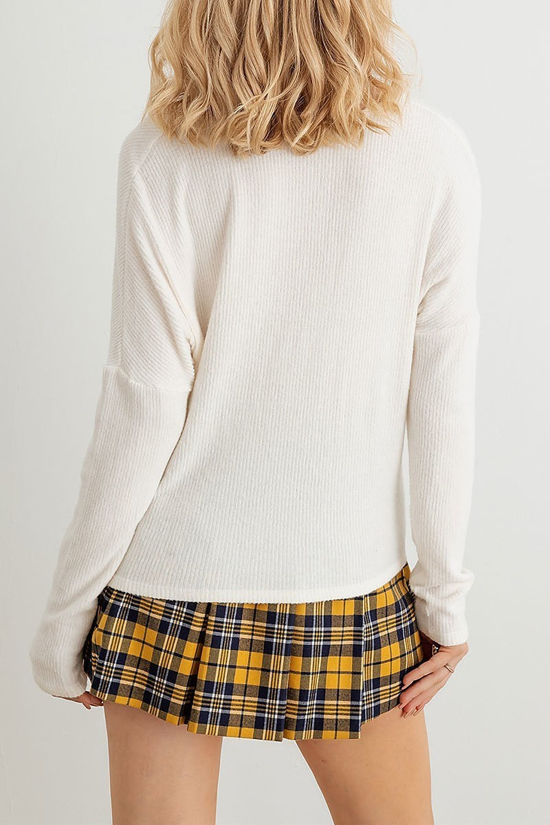 Ribbed collar neck long sleeve top (TED2336)