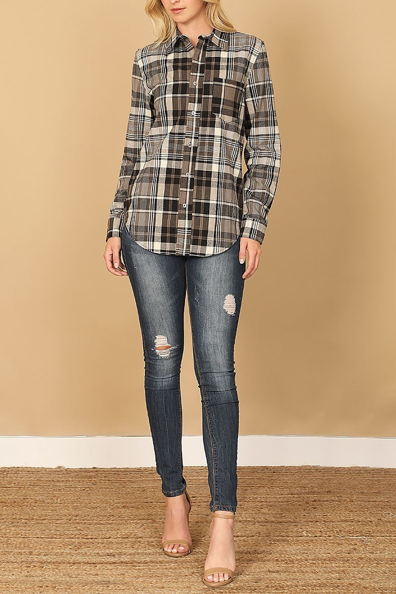 Long sleeve plaid top (EF7866)