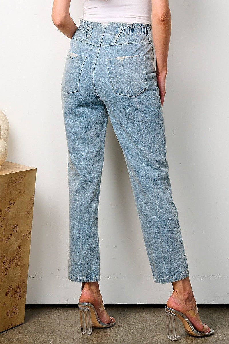 Elastic waist button closure denim pants (EFTWT7999)