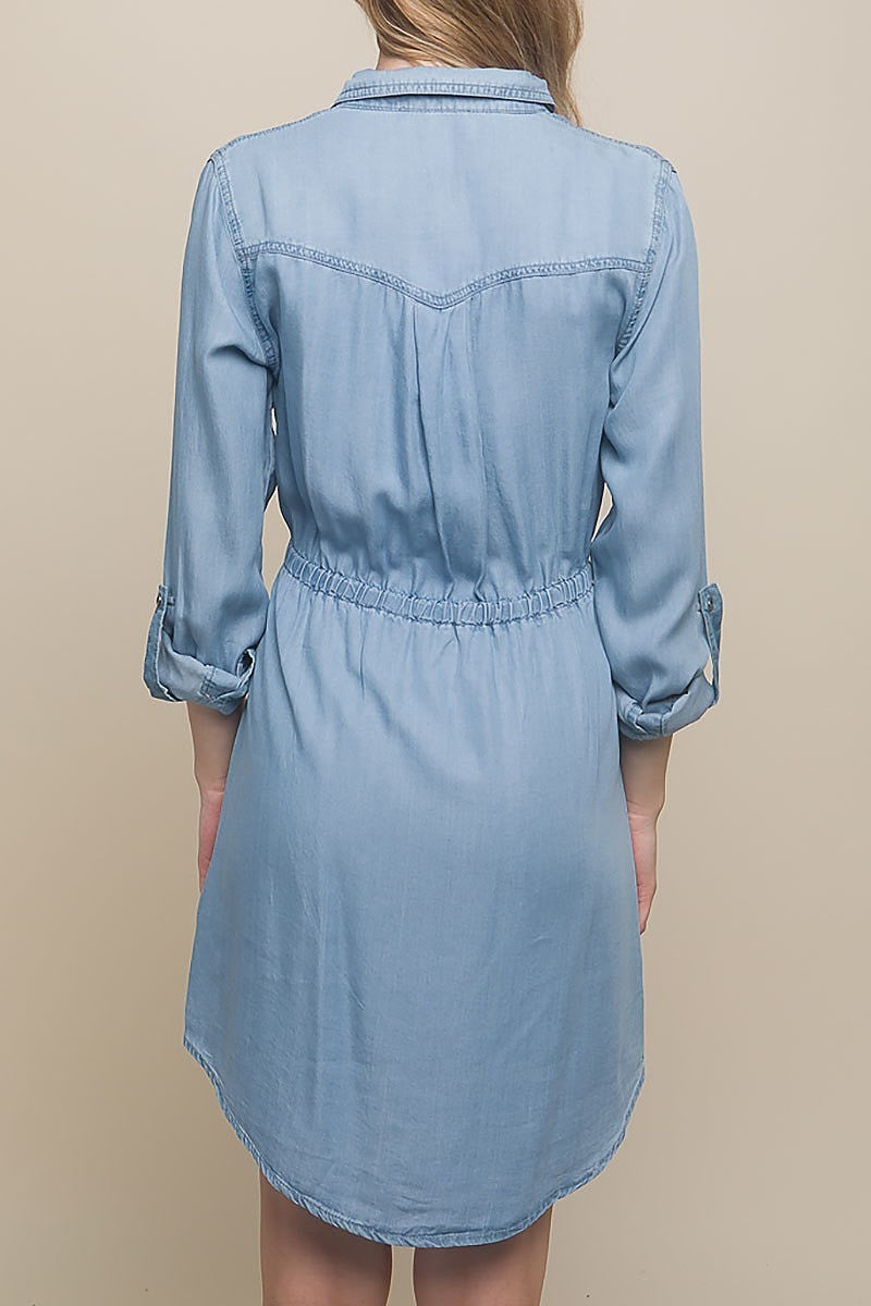 Button down tencel denim midi shirt dress (DED8303)