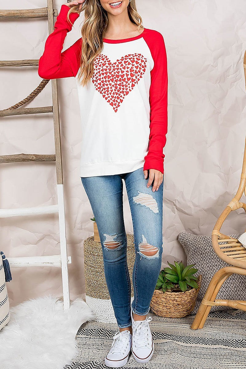 Heart print long sleeve raglan top (EF3114)