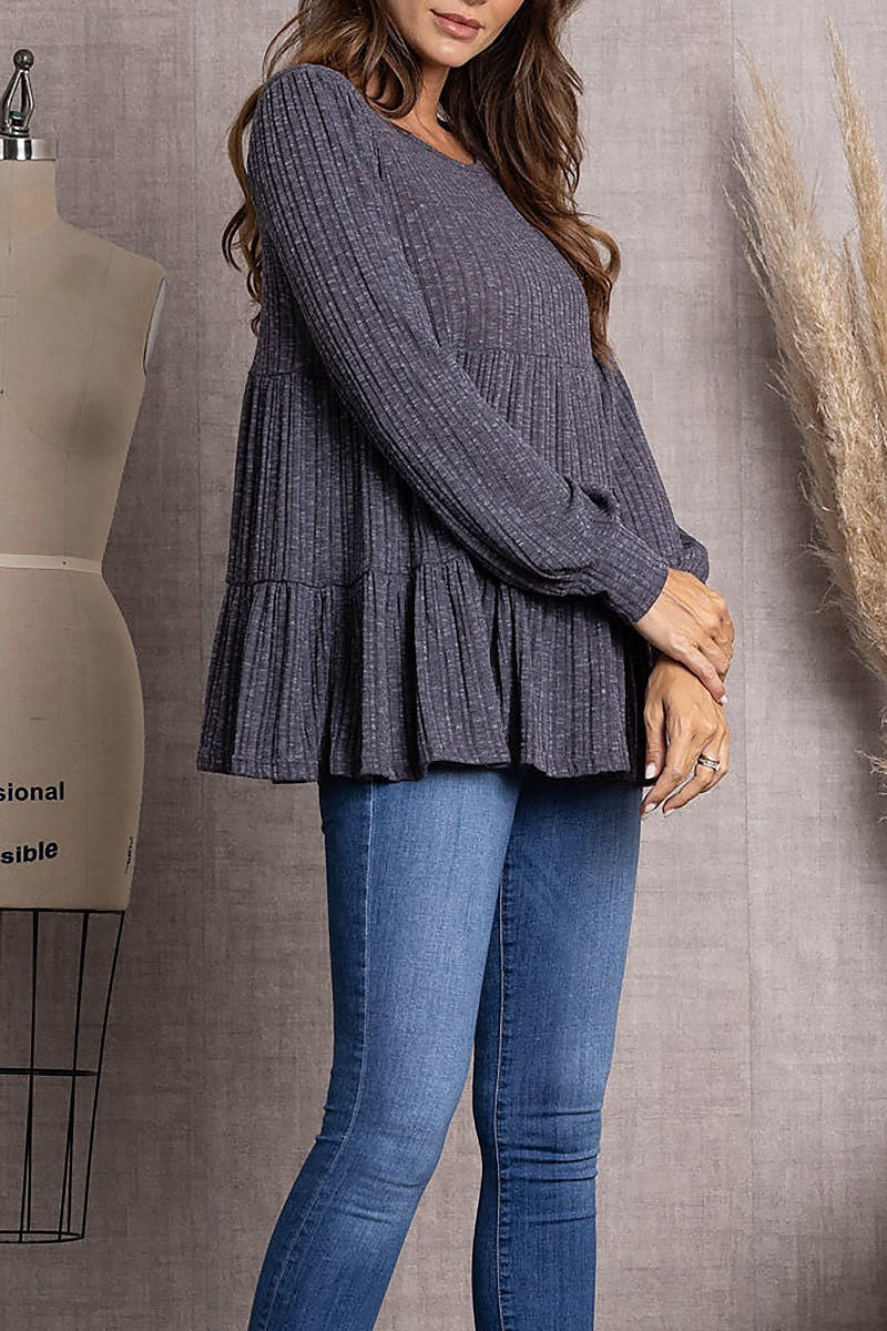 Ribbed knit cuff long sleeve top (EDSW3481)