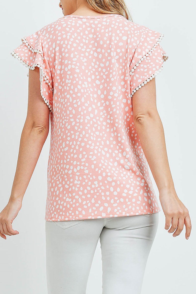 Pompom detail sleeves pebbles top (ED9790)