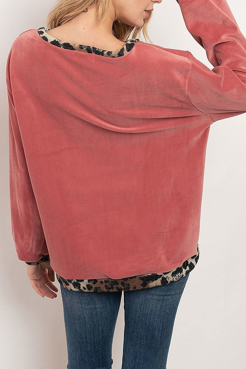 Animal print contrast velvet top (ED7886-3)