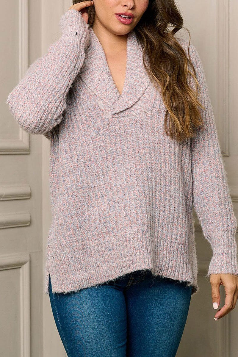 Long sleeve multi color v-neck pullover sweater (EFWT5747)