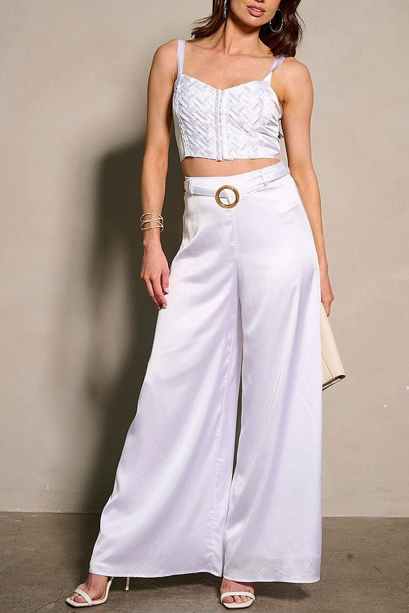 Sleeveless crop top & wide leg pants 2pc. set (EFWT9500)