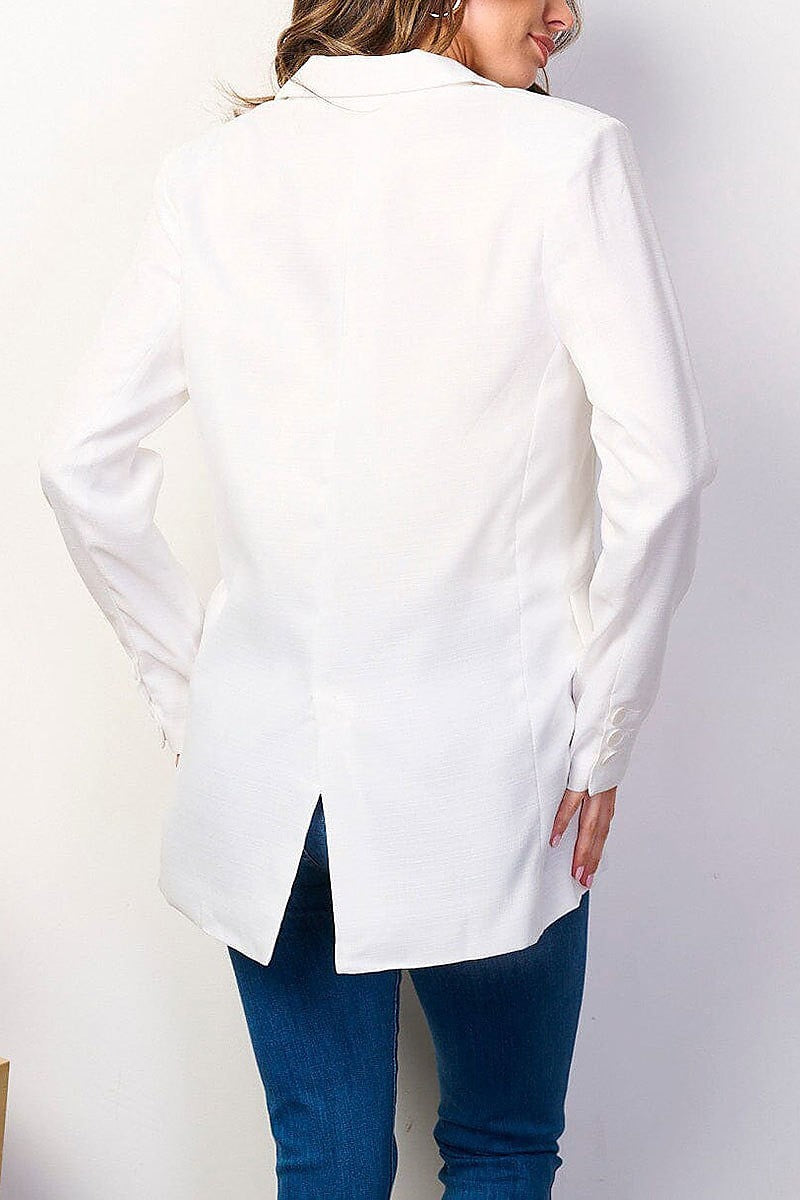 Long sleeve button closure pockets blazer (EFWT8815)