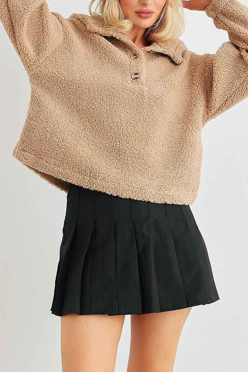 Teddy knit button up pocket hodded sweater (TED2054)