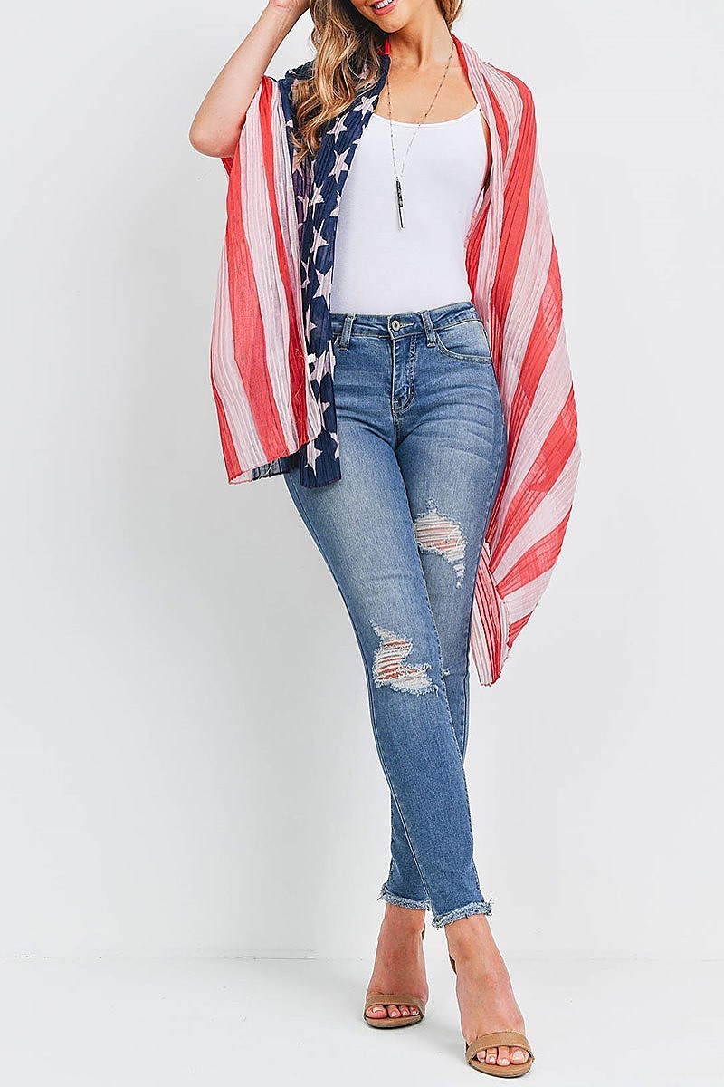 Usa flag print kimono wrap scarf (EF3057)