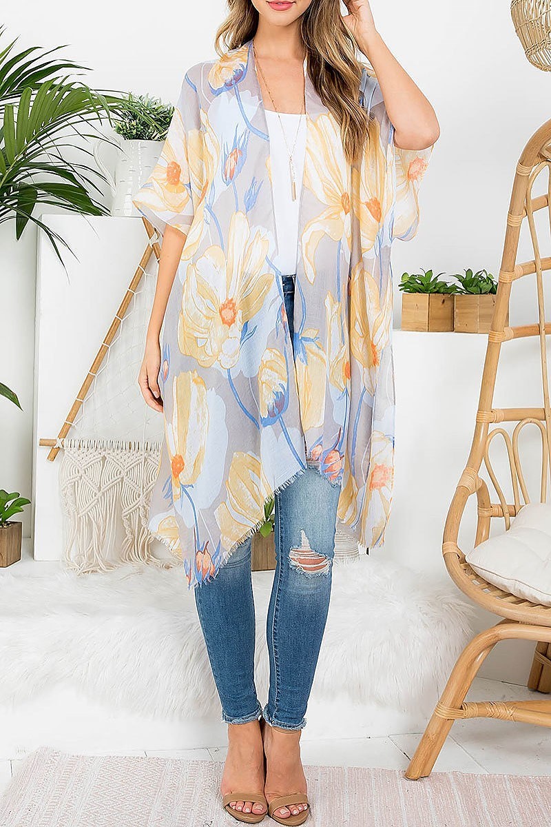 Flower print bohemiian open front kimono (EF3247)