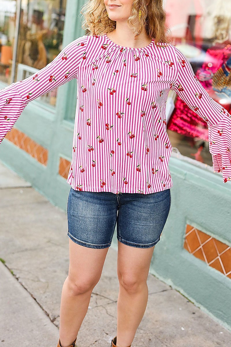 Bell sleeve cherry print top (ETBM4922)