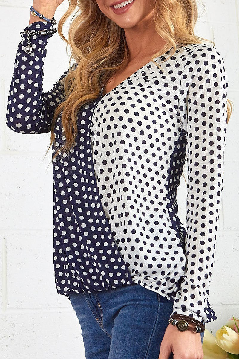 Two color polka dot top (EF4878)