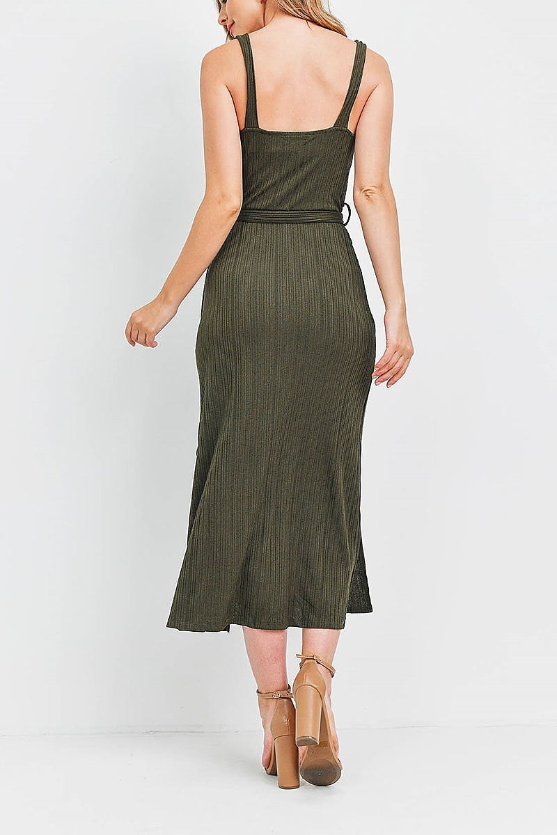 Self belted slit midi dress (DED6654)