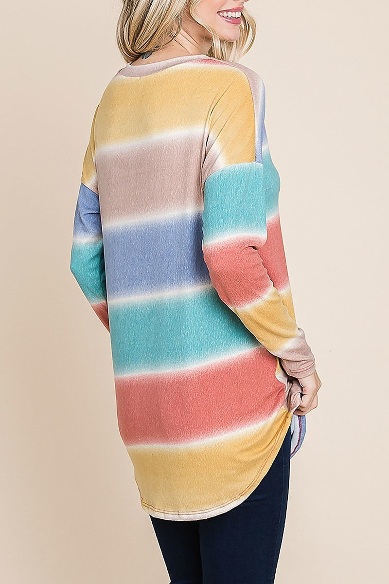 Stripe long sleeve round hem top (EF5032)