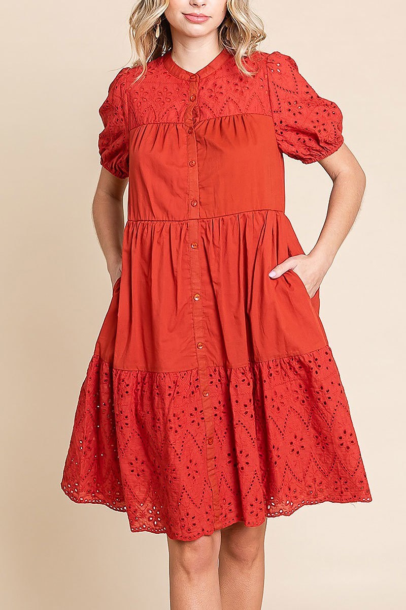 Button up eyelet midi dress (EDH1994)