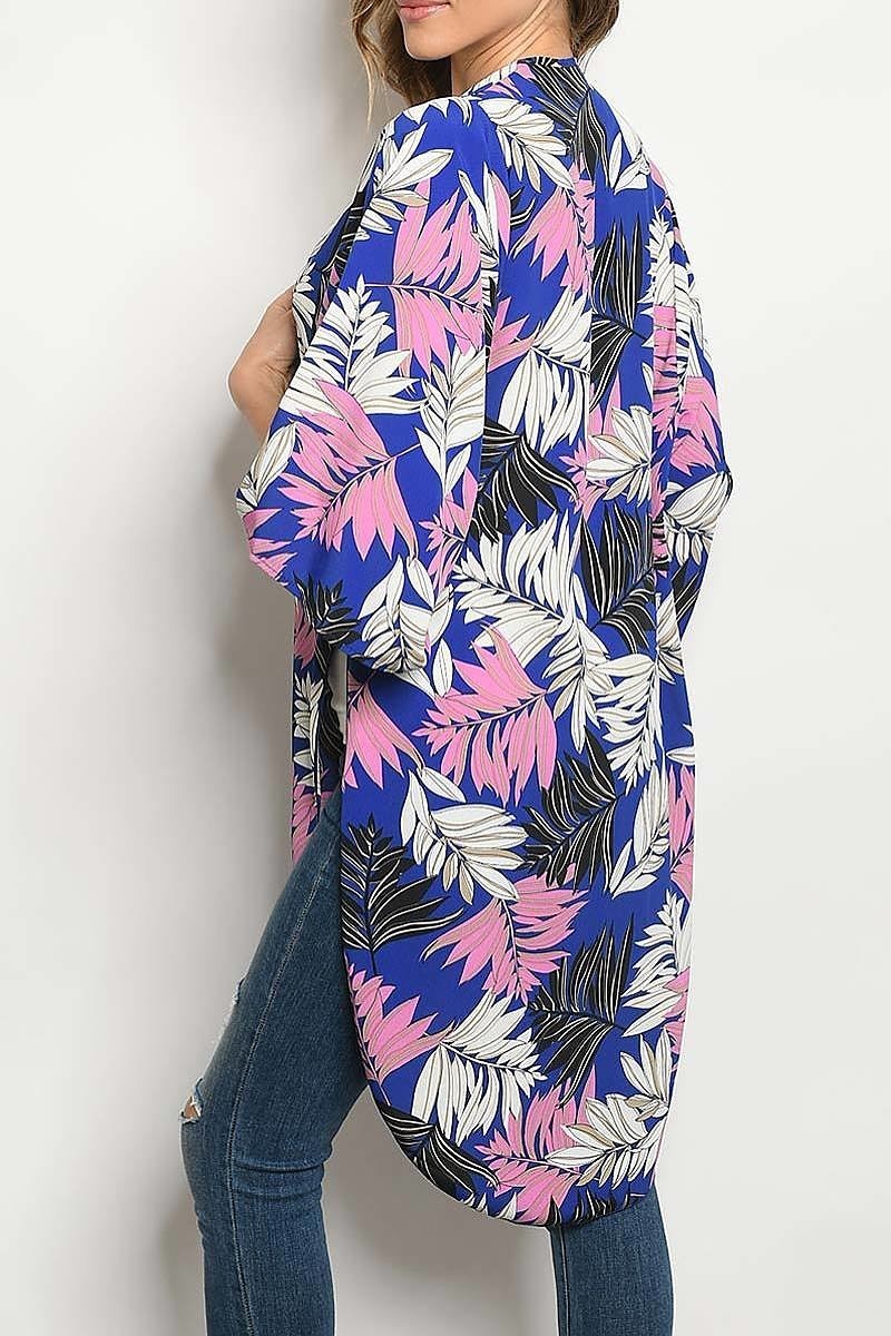 Leaf print open front kimono top (ED6374-LAST)