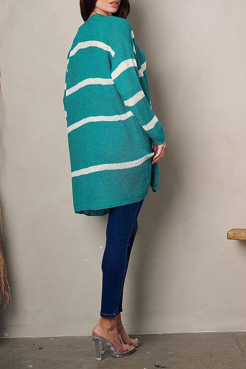 Long sleeve pockets stripes cardigan (EFWT2023)