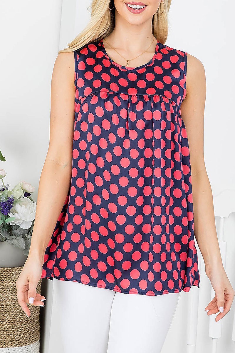 Dot print ruched detail top (EF3910)