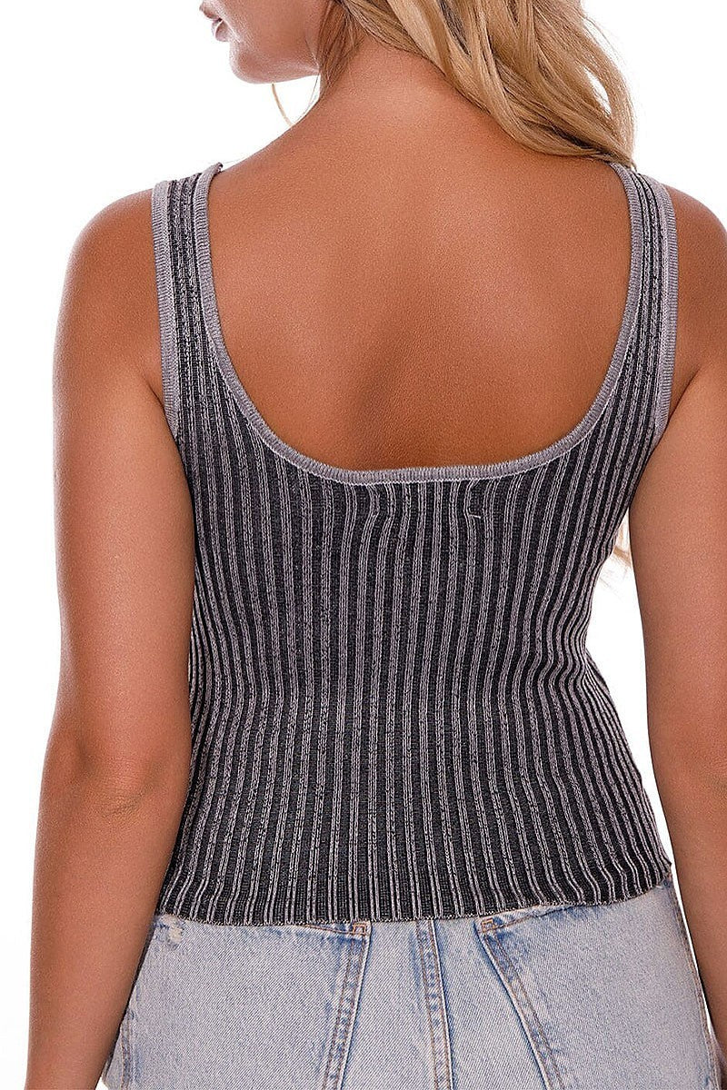 Sleeveless v-neck ribbed tank top (EGWT2490)