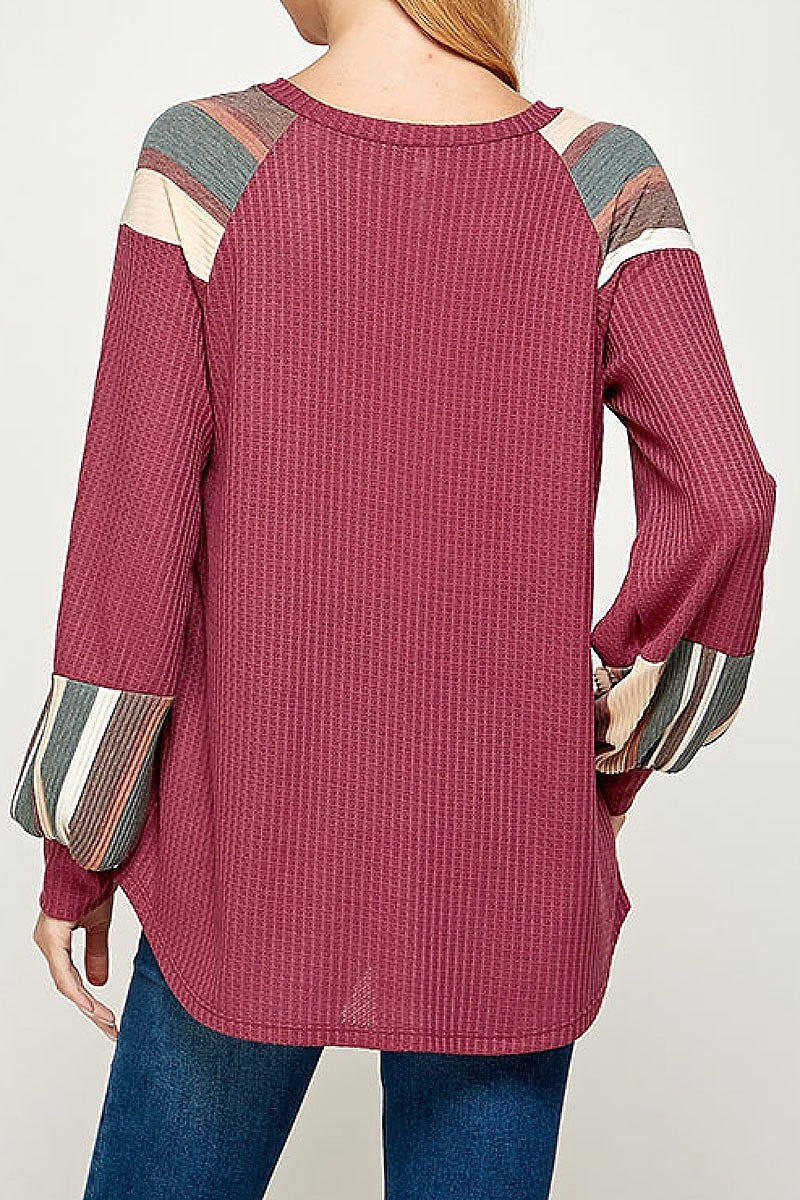 Stripe color block bubble sleeve top (ET2373)