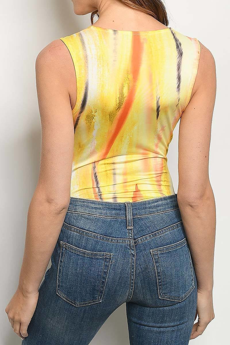 V neck twist front tie dye body suit (DGR4472-1)