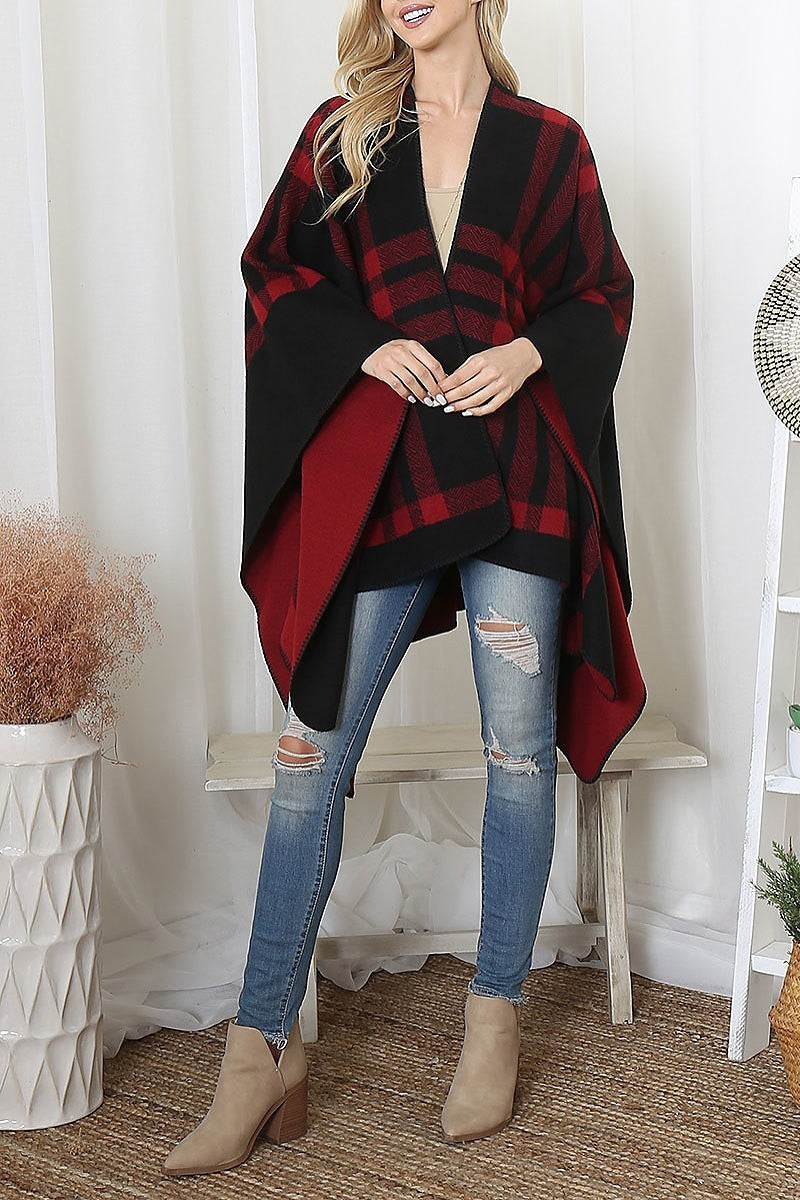 Plaid knit warmer open front kimono (DGS6091)