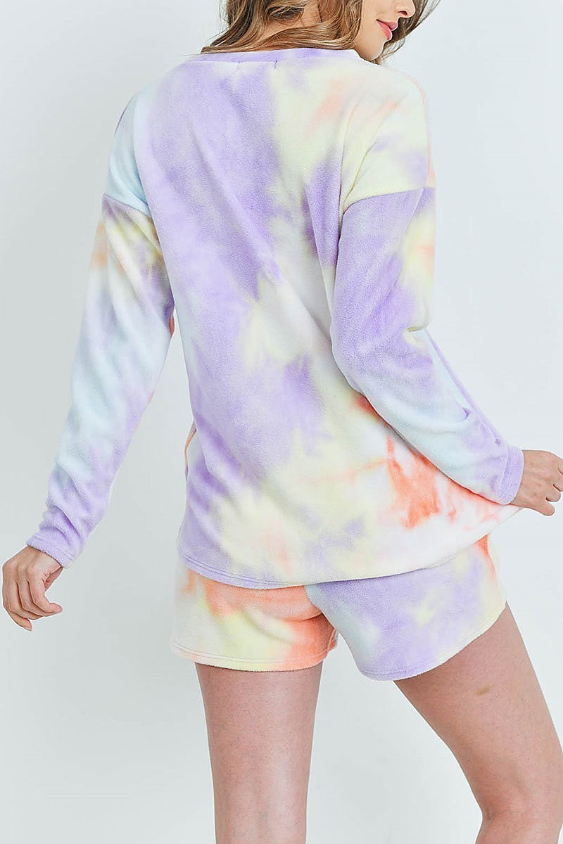 Top and shorts tie dye set with self tie (ED9162)