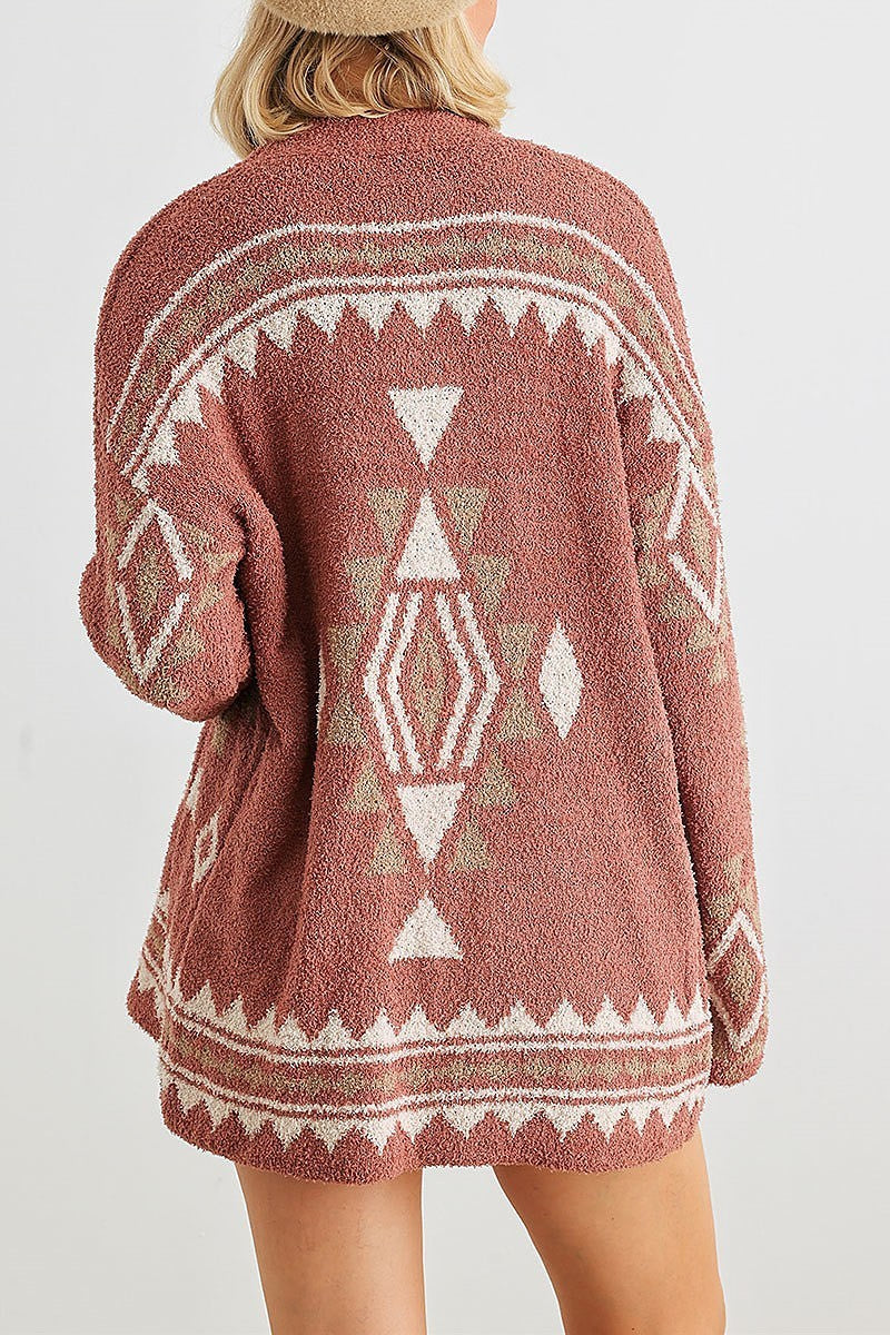 Tribal print long sleeve open front cardigan (TED2048)