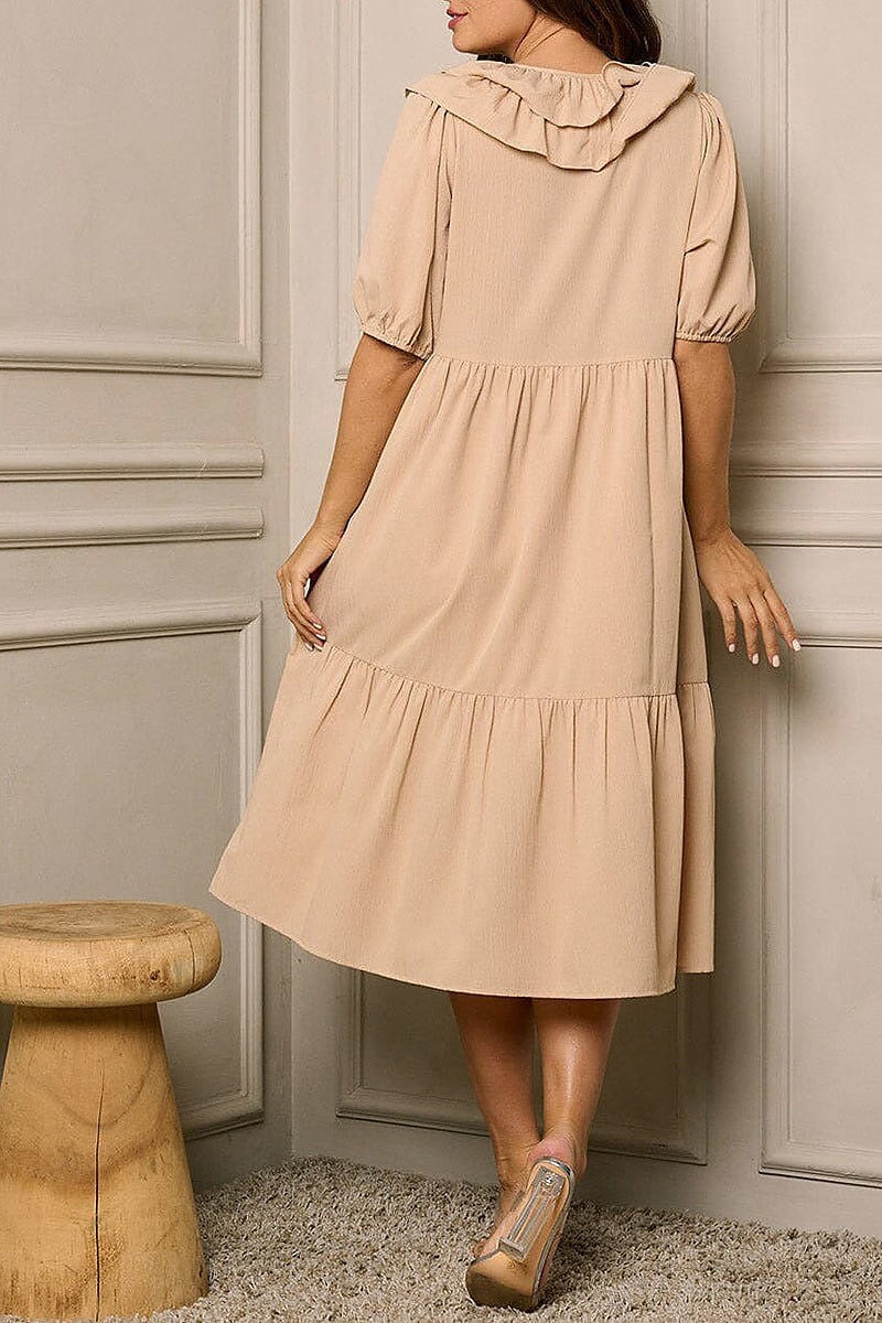 Short sleeve v-neck tiered midi dress (EFWT6405)