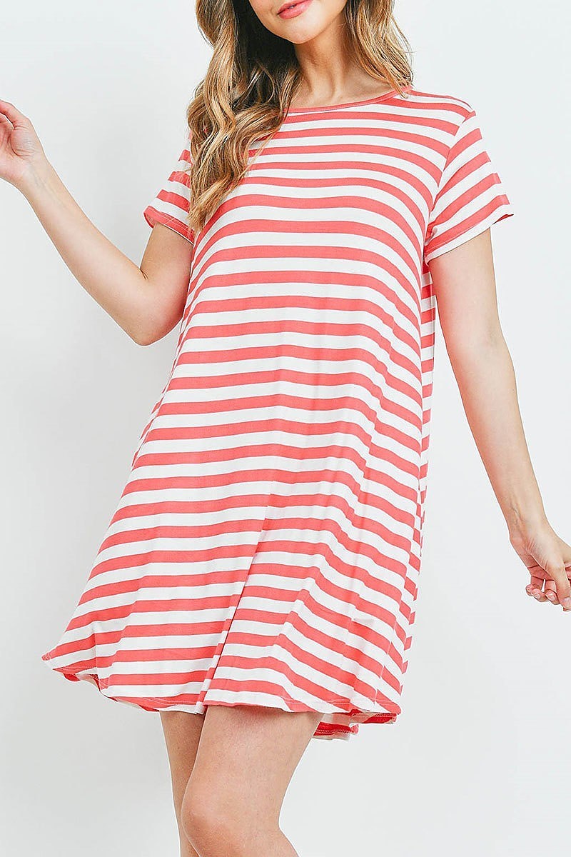 Short sleeves round neck stripes dress (DED6141)