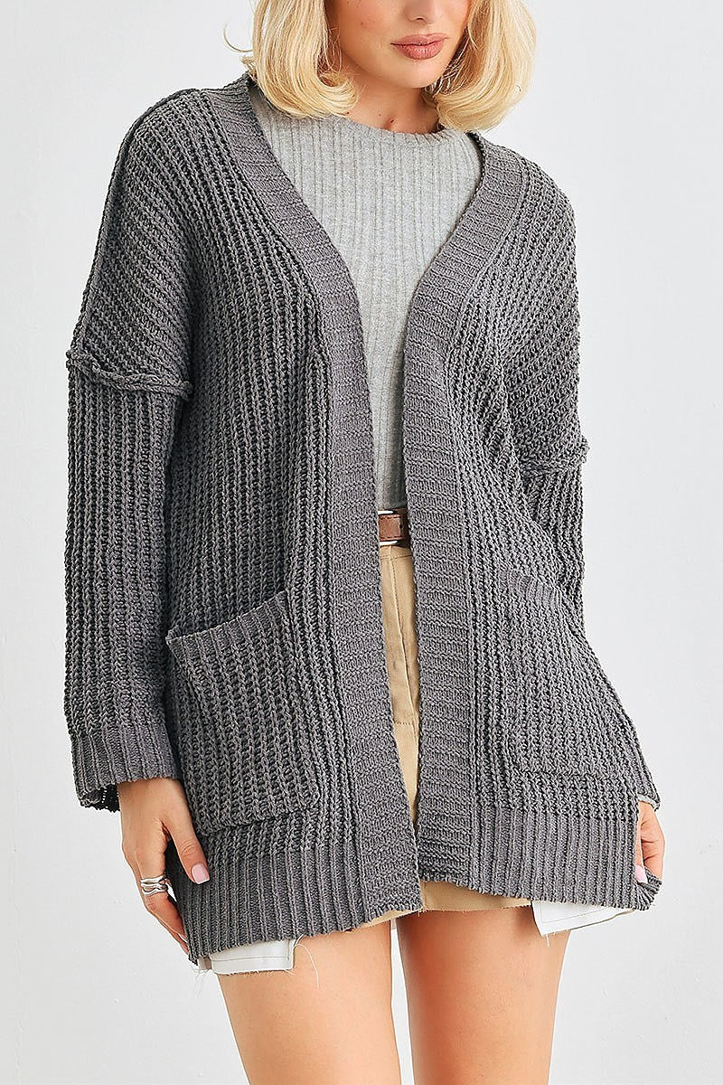 Long sleeve pocket detail open front cardigan (TED2051)