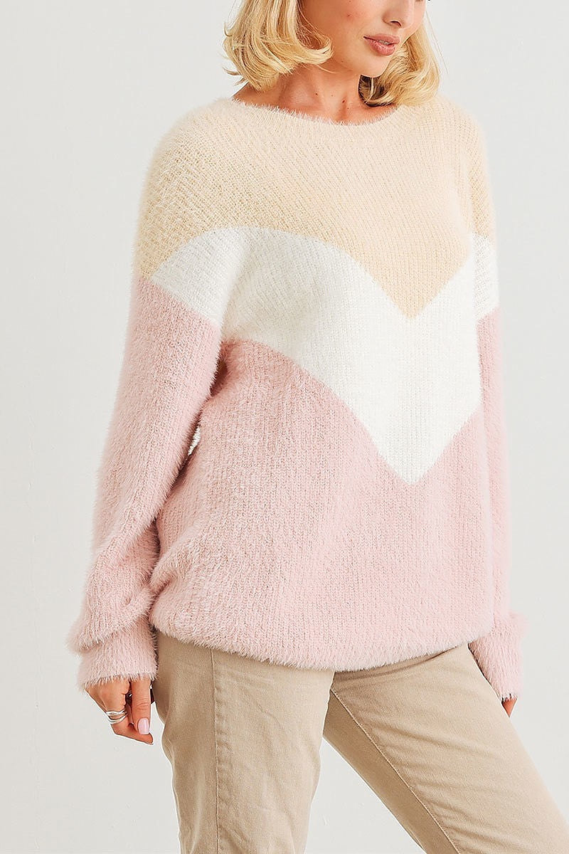 Color block fuzzy knit sweater (TED2059)