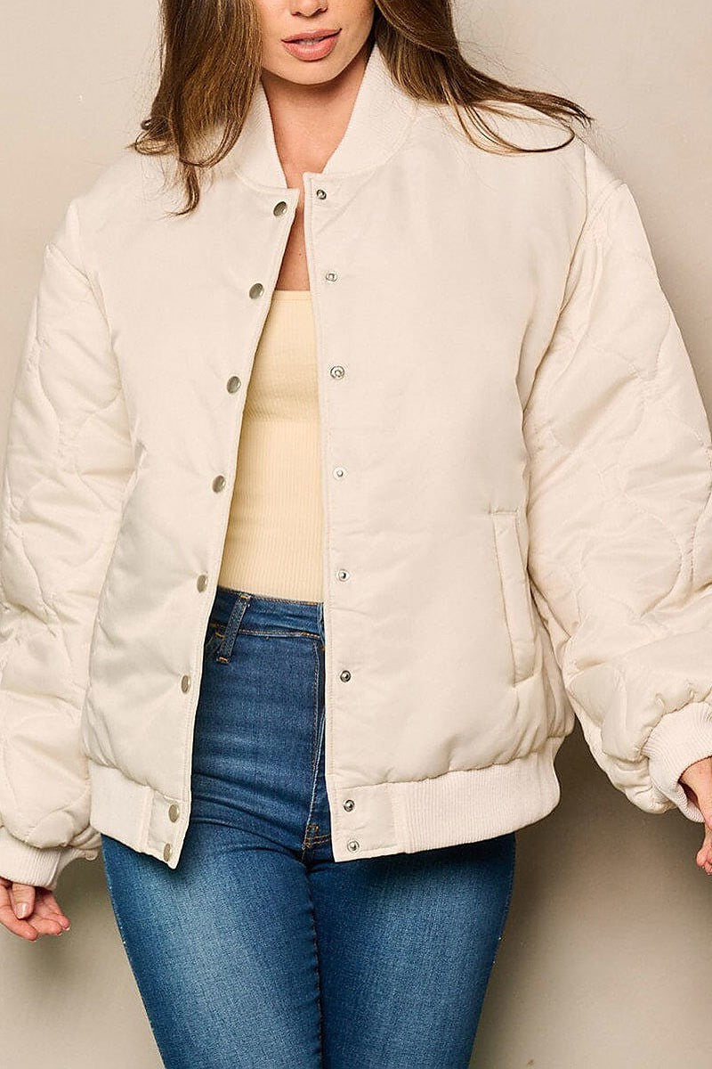 Long sleeve button closure pockets bomber jacket (EFWT5006)