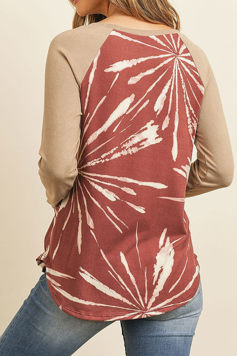 Tie dye print color block top (ED7855-1)