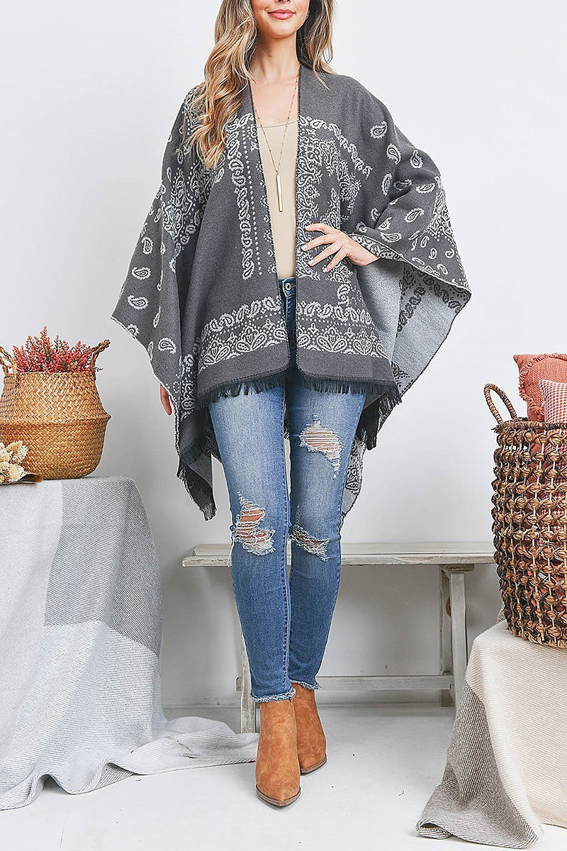 Paisley print ruana wrap kimono (DGS5447)