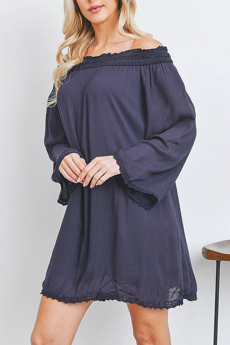 Off shoudler lace trimmed tunic dress (DED7058)