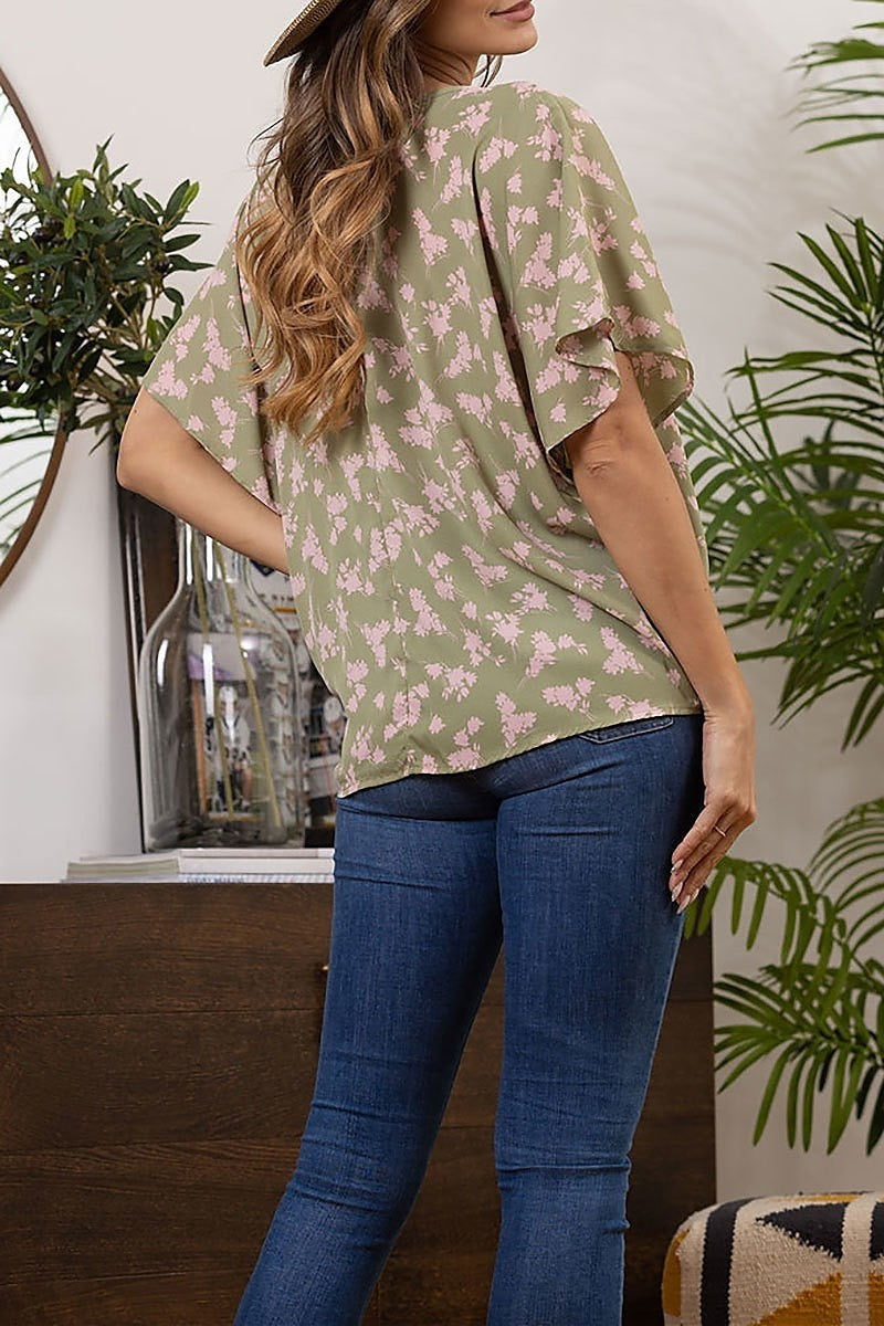 Flower print front knot top (EDSW2495)