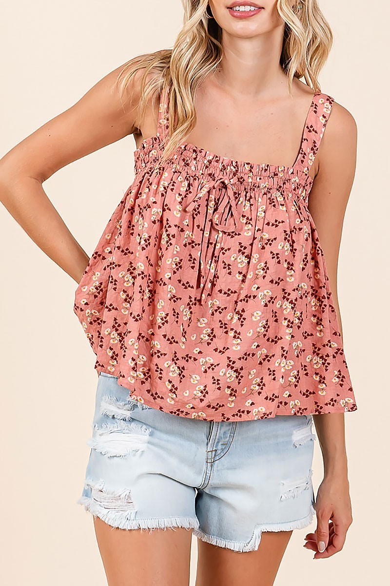 Printed textured cotton gauze cami top (EDH2336)