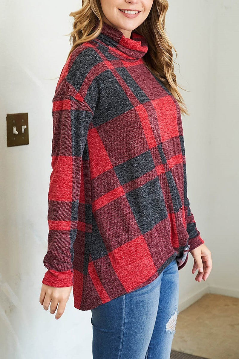 Plaid turtle neck long sleeve top (EF2463)