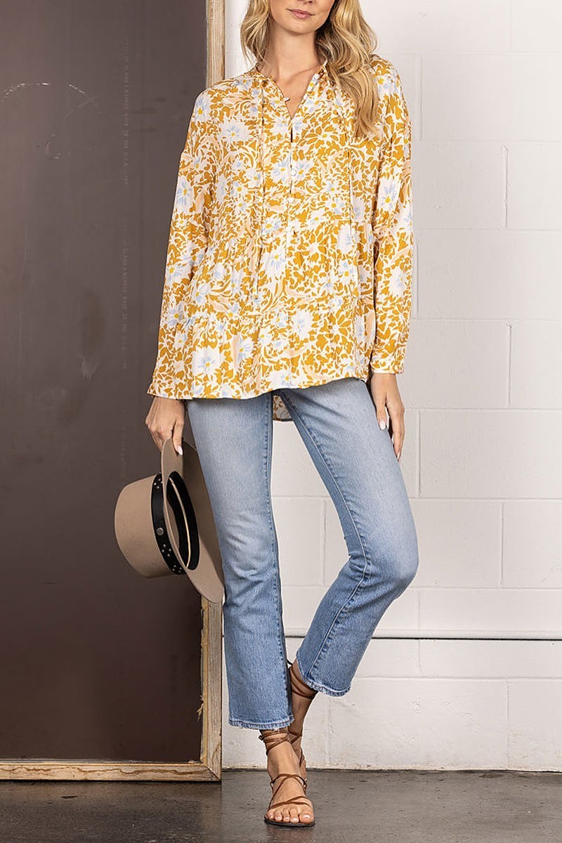 Floral print button down long sleeves top (EDSW4048)