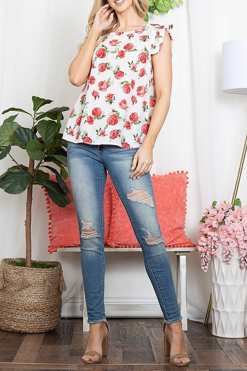 Floral butterfly sleeve top (EF5409)