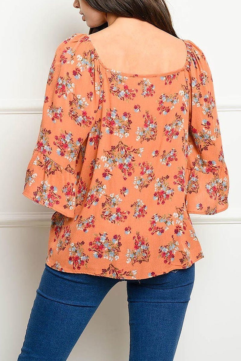 Quarter bell sleeves floral tunic top (EDWT4222)