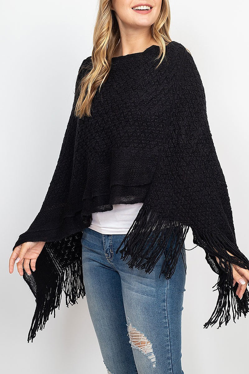 Pattern knitted fringe poncho (DGS5328)