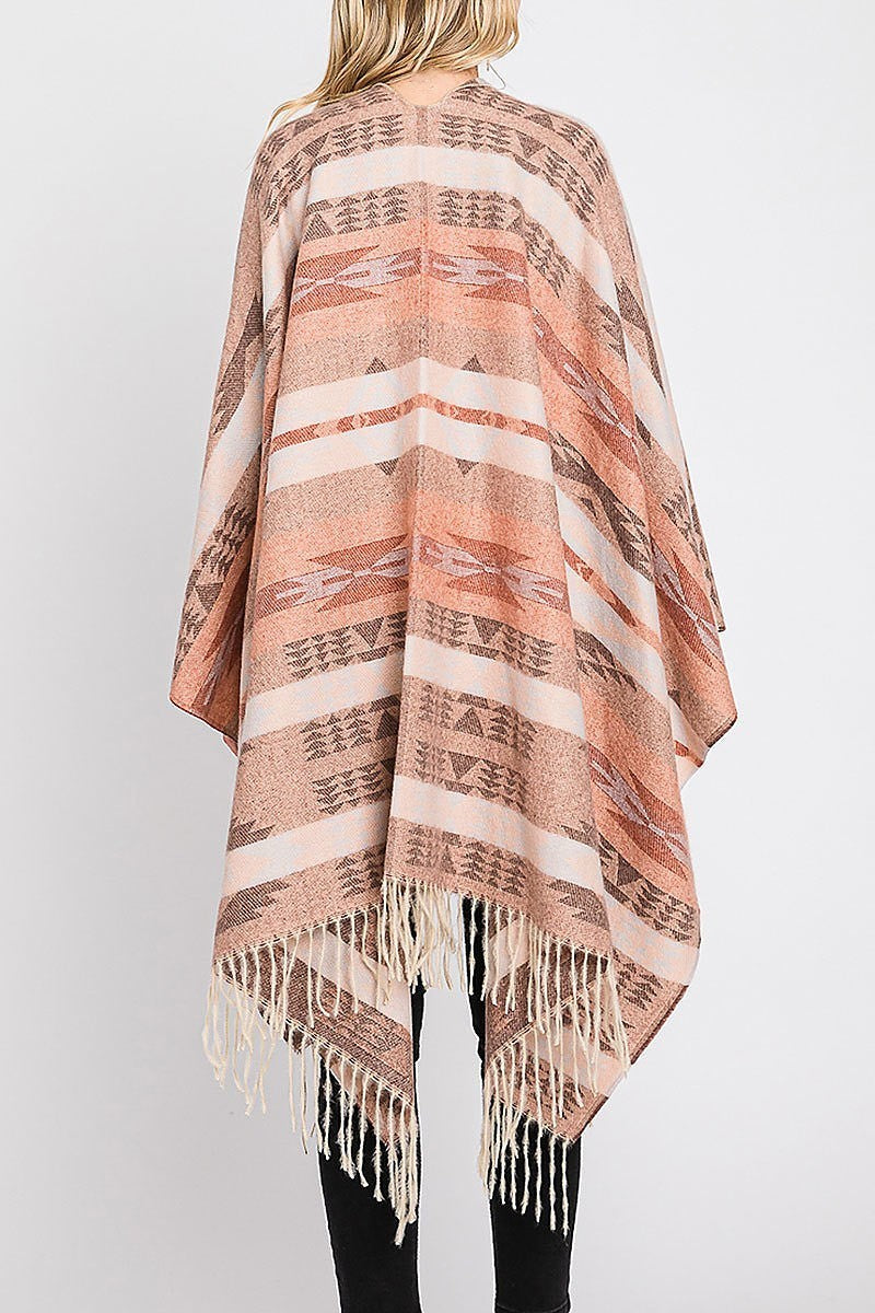 Aztec pattern fringe ruana (DGS6098)