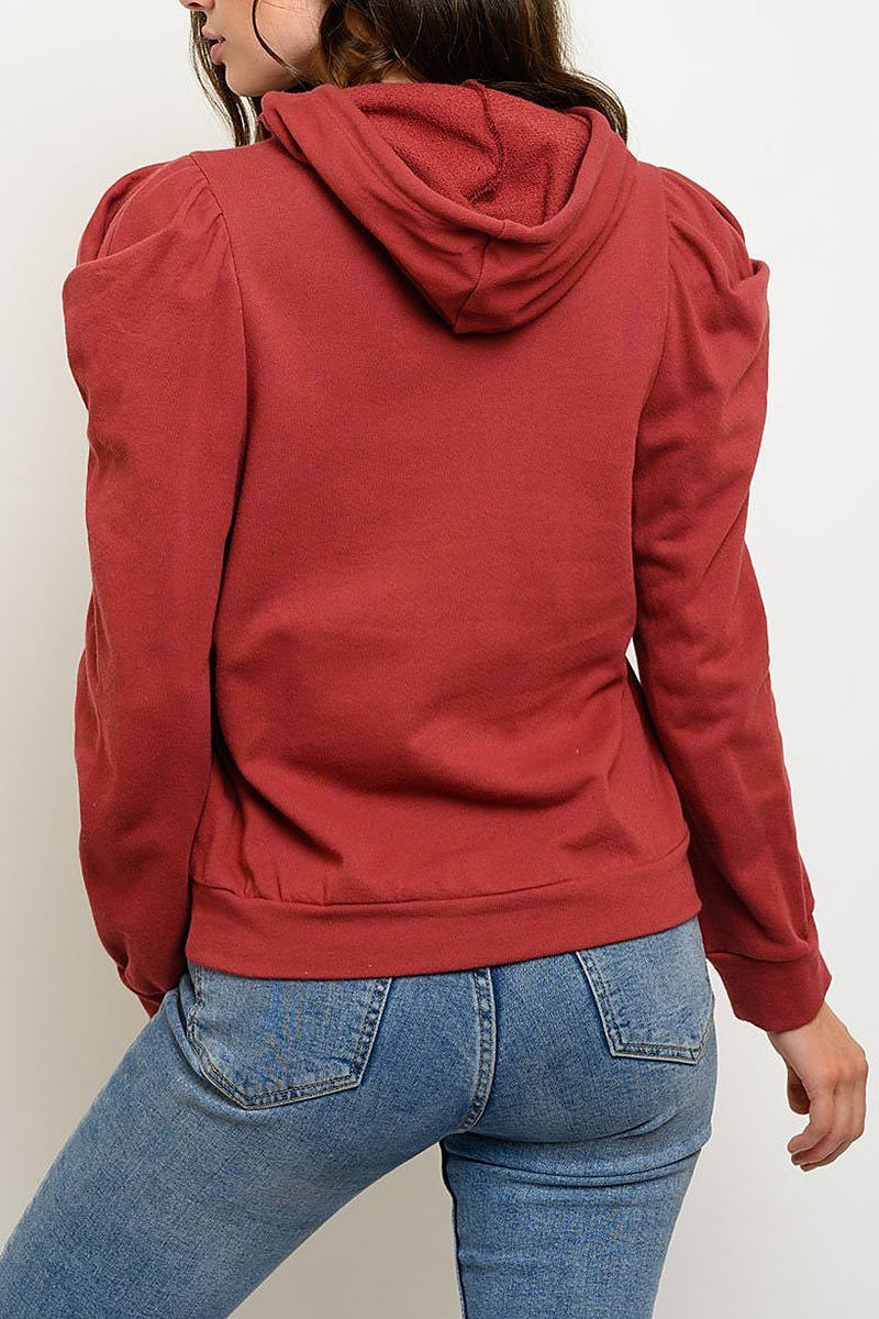 Pluff sleeve hoodie sweatshirt top (EDWT2873)